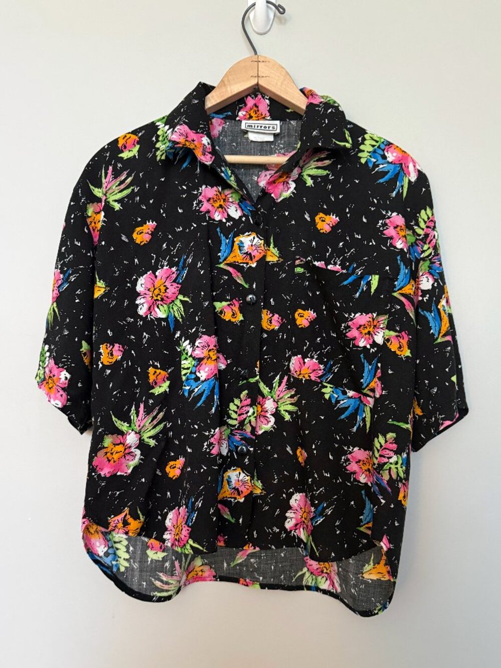 Vintage 80s 90s Mirrors Womens Resort Neon Floral Tropical Pop Boxy Shirt M USA